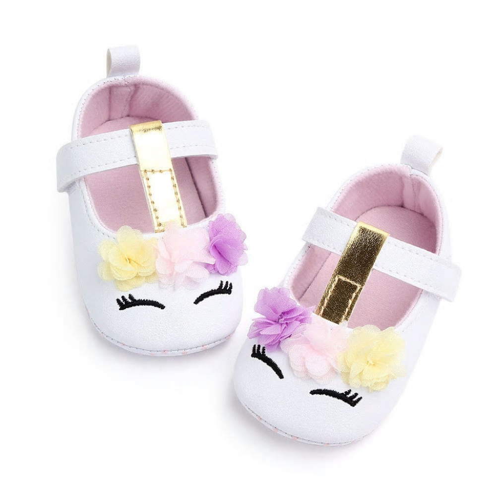 Unicorn Baby Girls White Mary Jane Crib Shoes